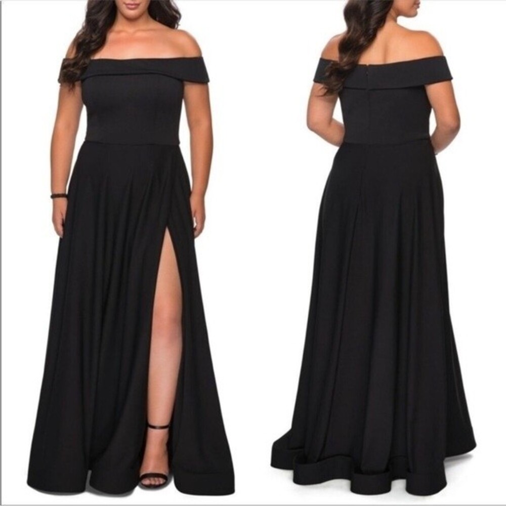 NEW La Femme Off the Shoulder Foldover Neckline Gown 29007 Side Slit Size 10